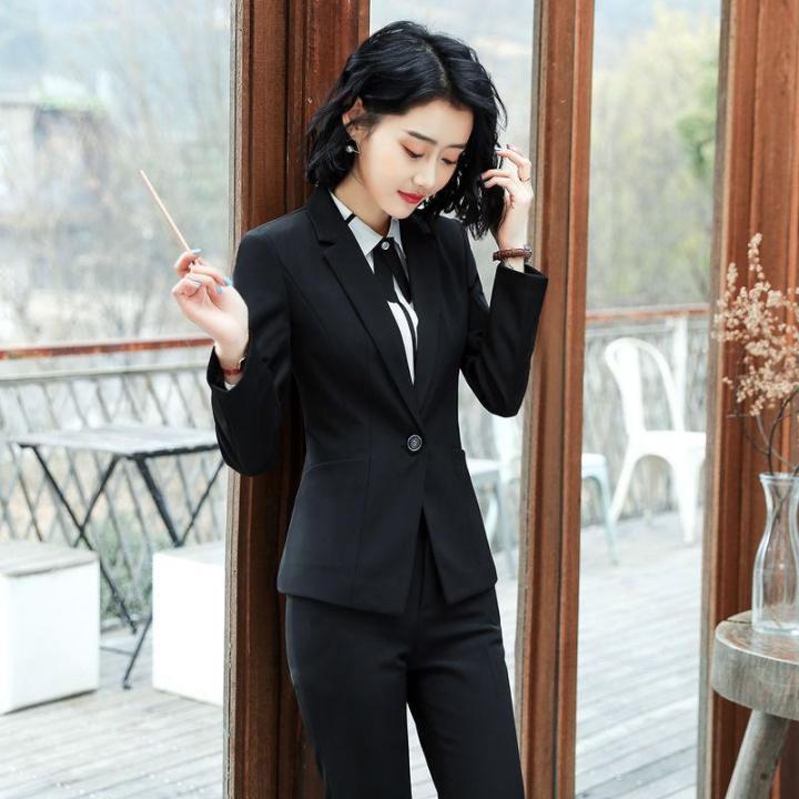 2023Spring and Autumn New Business Suit Women's Suit Suit Female College Student Interview Formal Wear Hotel Front Stage Work Wear Clothes
