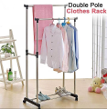 Double pole telescopic folding clothes rack with shelves ,clothes rack, double pole cloth rack, modern cloth rack,stainless steel cloth rack,cloth stand,Double Pole Telescopic Clothes Rail Mixer Mog. 