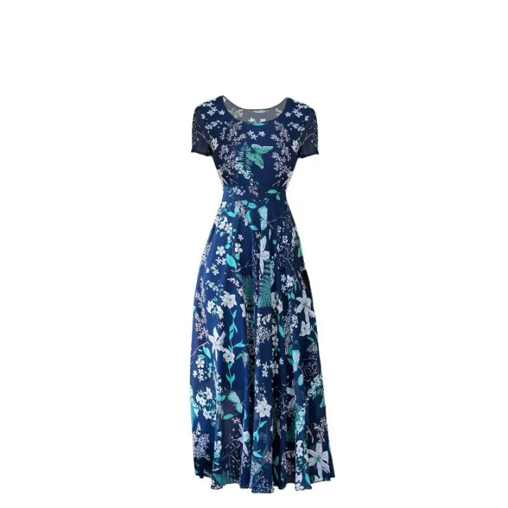 2022%20new%20summer%20Korean%20dress%20women's%20Casual%20Short%20Sleeve%20temperament%20large%20yellow%20red%20flower%20round%20neck%20dress%20-%20Image%206