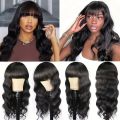 Body Wave Wig With Bangs Brazilian Human Hair Wig Sale Full Machine Made Fringe Glueless Wigs Ready To Wear Hair. 