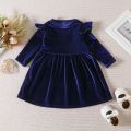 Autumn Solid Color Single-sided Velvet Dress for Baby Girls, Soft and Versatile Children's Wear, Suitable for Party.