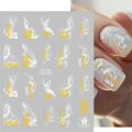 Gold Marble Blooming Ink Nail Art Stickers 3D Metallic Wave Stripes Line Geometric Manicure Nail Decals Adhesive Sliders Decors. 