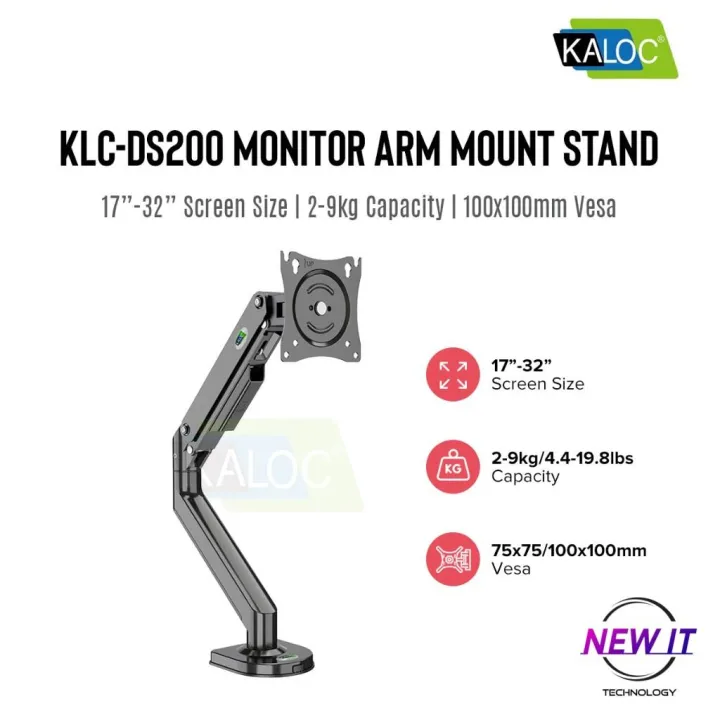 KALOC KLC DS200 Monitor Arm Mount Stand for 17 inch to 32 inch Monitor - Black