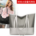 Cross-border new women's tote bag 2021 Korean version large-capacity shoulder bag, Oxford cloth spliced soft leather handbag.