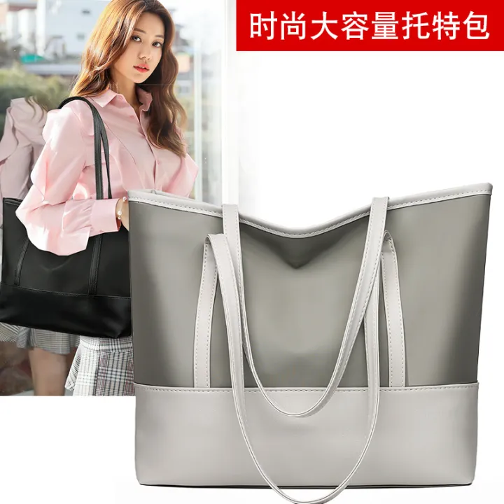 Cross-border%20new%20women's%20tote%20bag%202021%20Korean%20version%20large-capacity%20shoulder%20bag,%20Oxford%20cloth%20spliced%20soft%20leather%20handbag%20-%20Image%202
