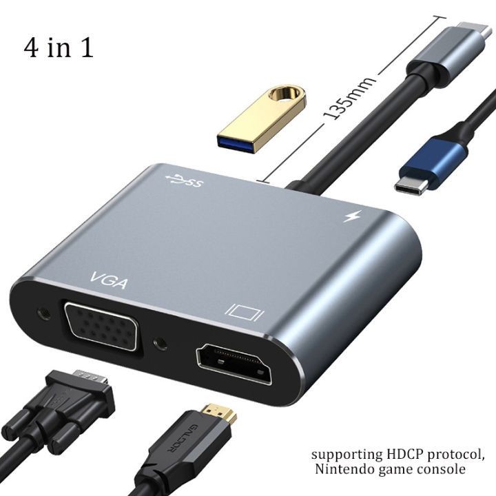 Usb C Hub to 4K VGA USB C 3.0 HDMI-compatible Adapter 4 in 1 for Nintendo Macbook Phone Huawei Xiaomi Laptop TV PC Cable Adapter