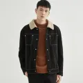 Kuzu yün ceket erkek polar astarlı kalınlaşmış süet ceket gevşek rahat tüm maç düz renk yaka Patchwork Trendy sonbahar kış. 