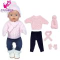 43 cm baby doll clothes crochet sweater 18 inch girl doll winter clothes set scarf hat gloves new year apparel for dolls. 