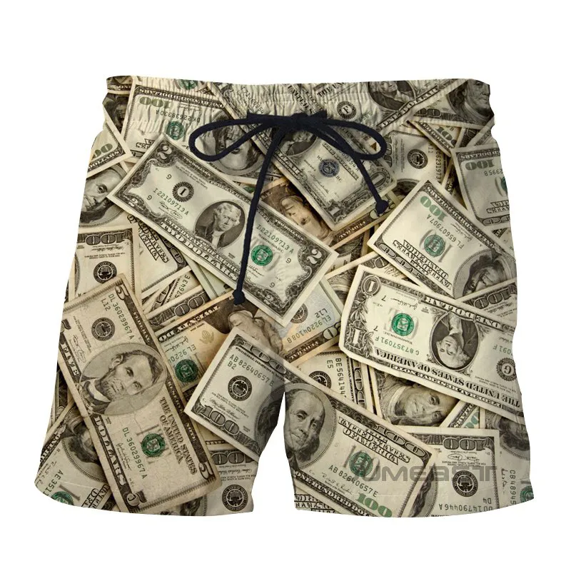 2022 Funny Short Pants Dollar Money 3D Print Men's Casual