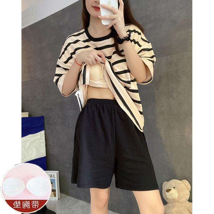 Manufacturers:%20foreign%20trade,%20summer%20pajamas%20with%20bra%20pads,%20women's%20short-sleeved%20shorts,%20imitation%20cotton%20stripes,%20simple%20sports%20loungewear,%20can%20be%20worn%20outside%20-%20Image%206