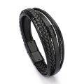 Trendy Multi-layer Leather Bracelet for Men Women Vintage Braided Rope Bracelets Jewelry Gift Casual Black Punk Style Bracelet. 