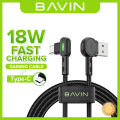 [GK] BAVIN CB258 18W / 12W Fast Charging LED Light Gaming Data Cable 90° Angle Nylon Braided 1.2Meter Cable For iPh Type-C Micro. 