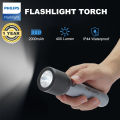 PHILIPS LED Flashlight Torch 400LM, 2000mAh Rechargeable Torch Light with 2 Modes, IP44 Waterproof, Portable Flash Light for Home, Camping, Hiking, Emergency ,Gray. 