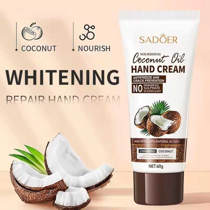 Sadoar Coconut Oil Whitening Essence Hand Cream 60GM Handcream Moisturizer for Dry Hand and Rough Hands with Coconut Oil and Essence