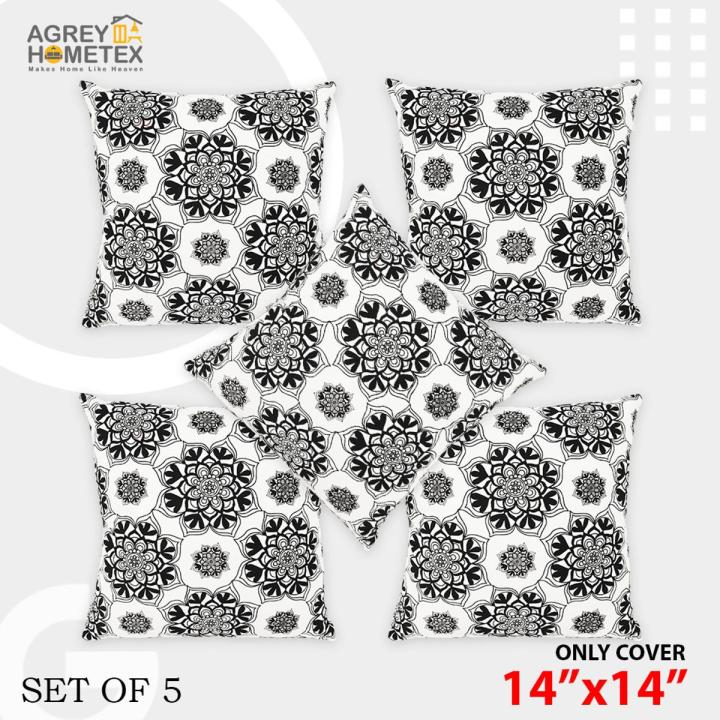 Cushion Cover Black & White (14"x14") Only Cover, Set of 5