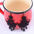 Retro Vintage Halloween Black Lace Tassel Statement Dangle Hook Earrings Jewelry. 