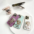 TA for Infinix Smart 6 HD Back Cover Cute Doraemon Folding Bracket Luxury 6D Plating Case Soft Silicone Square Phone Case for Girls. 