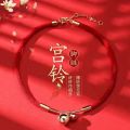 Bell s925 silver anklet for women 2022 new style national trend palace bell foot decoration handmade red rope animal year anklet.