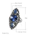 Vintage Women Fashion Jewelry Blue Rhinestone Engagement Wedding Ring.