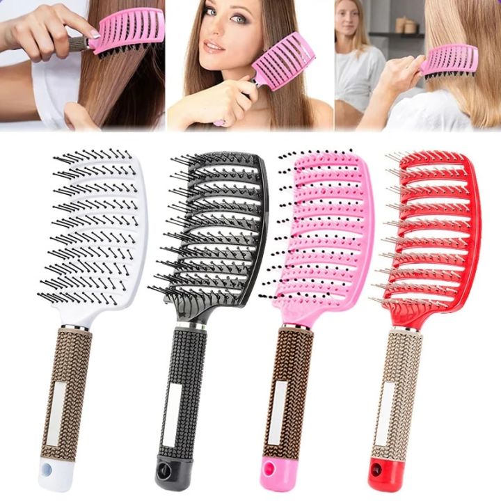 Boar Hair Brush Hair Comb Curved Vented Styling Hairbrush Detangling Thick Hair Massage Blow Drying Brush Hairbush Comb for Hair
