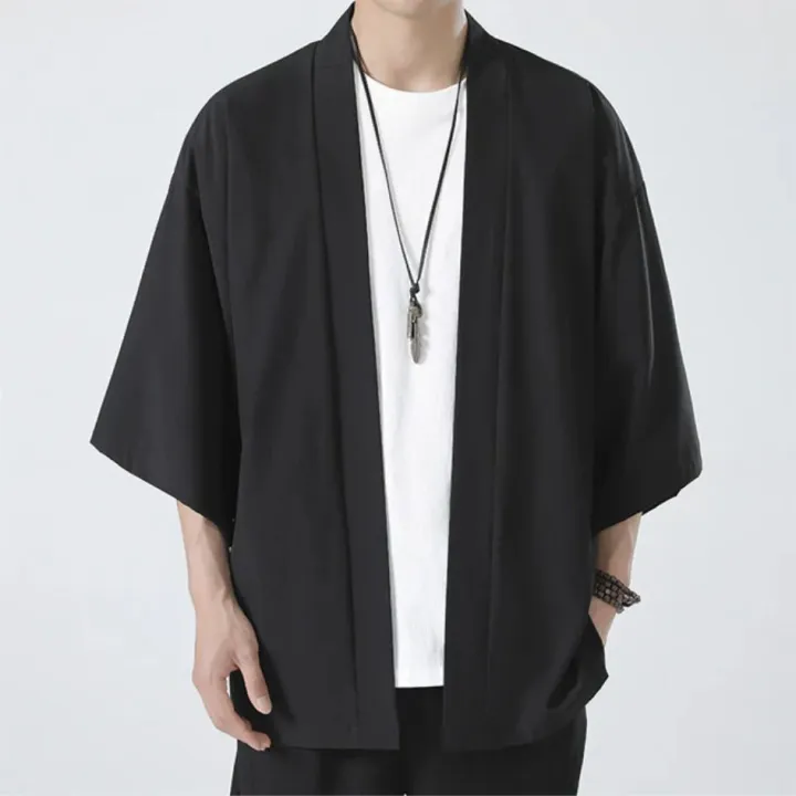 Men's%20Kimono%20Shirt%20Traditional%20Japanese%20Style%20Clothing%20Male%20Open%20Front%20Cardigan%203/4%20Sleeve%20Yukata%20Coat%20Haori%20Casual%20Beach%20Shirts%20-%20Image%202