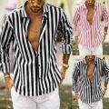 Men's Casual Blouse Shirt Stripe Printing Loose Tops Long Sleeve Tee Shirt Spring Autumn Casual Handsome Men's Shirts 2023 New.