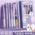 7pcs Kawaii Pens Quick-Drying Ink Japanese Stationery Highlighter Pen Set Aesthetic School Supplies Ballpoint Pen Back To School. 