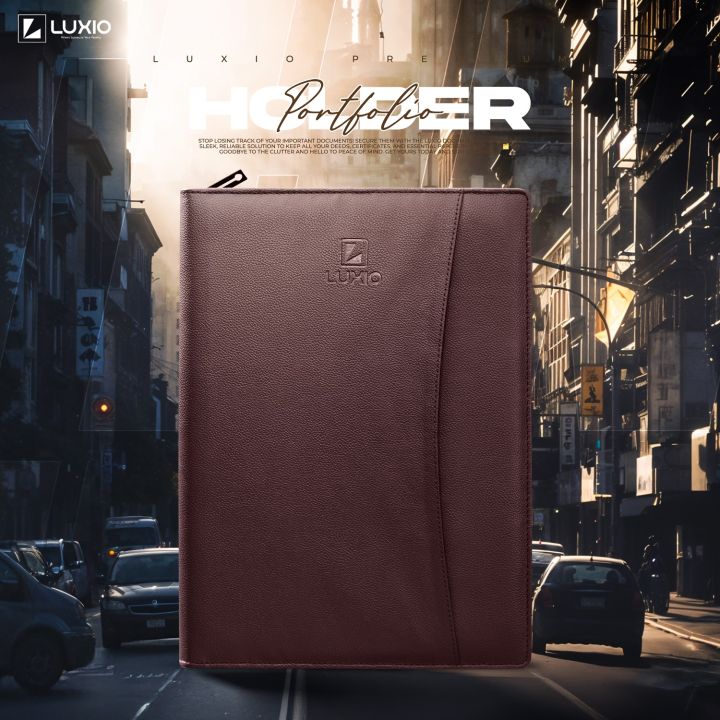LUXIO Premium Portfolio Holder A4 Size – Chocolate PU/PVC Leather File Organizer, Office Document Folder, Resume Holder, Business Portfolio Case, A4 Leather Folder for Interviews, Meetings, Work, Durable Stylish Chocolate Portfolio by LUXIO