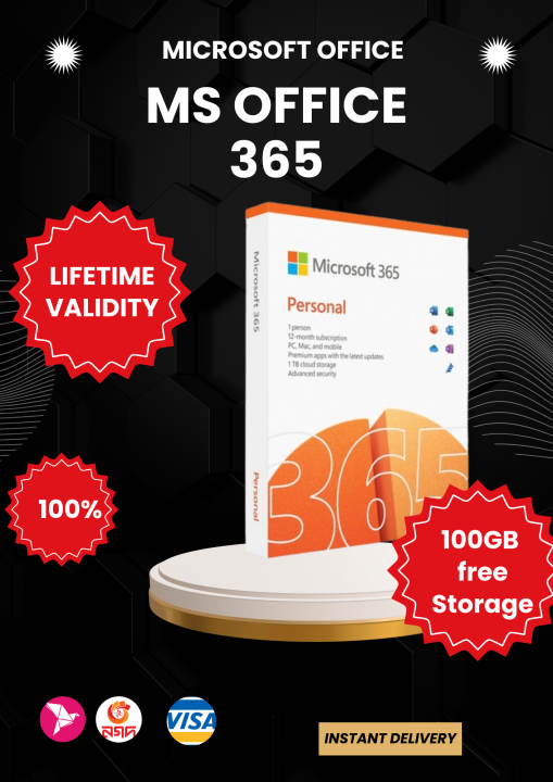 Microsoft Office 365 Personal Lifetime 5 Device supported Subscription with 100GB Free Cloud Storage and Advanced Security (MacBook - Windows- Android- IOS- IPAD)