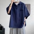 5 Colors Summer Hooded T shirt Men Korean Half Sleeve Pullover Streetwear Loose T-shirt Tops Drawstring Men Clothing 5XL-M. 