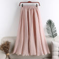 Ladies New Cotton Skirt Literary High-Waist A-Line Loose Medium Long Swing Elastic Waist Skirt. 