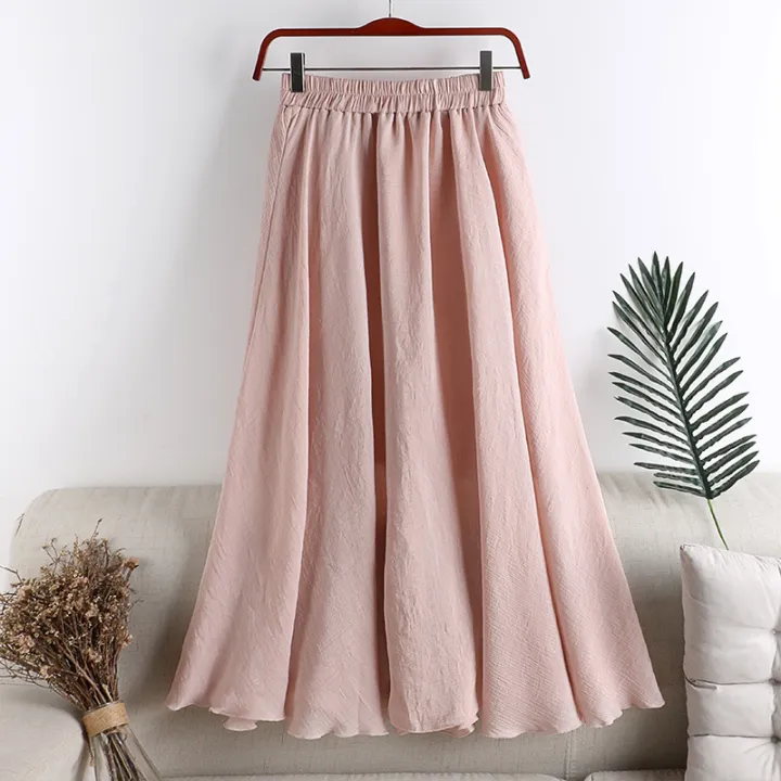 Ladies%20New%20Cotton%20Skirt%20Literary%20High-Waist%20A-Line%20Loose%20Medium%20Long%20Swing%20Elastic%20Waist%20Skirt%20-%20Image%203