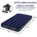 INTEX Dura-Beam Single Air Mattress (75x39x9 Inch) | Semi Double Portable Inflatable Bed with Flocked Comfort Surface | Best Guest Bed for Home, Camping, Outdoor Travel + FREE High-Power Electric Pumper. High Load Capacity 300 LBS + Comfortable Sleeping. 