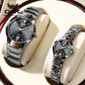 OPK 8105 Couple Quartz Watch Classic Fashion Waterproof Glow Tungsten Steel Band Luxury Date Week Men's and Women's Couple Watch. 