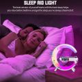 Smart Light Sound Machine with Wireless Charger, Music Rhythm Atmosphere Light, Bluetooth Speaker, Clock Alarm, Button and APP Control (White).