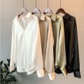 2022 Silk Korean Office Ladies Elegant Shirt Blouse Women Fashion Button Up Satin Shirt Vintage White Long Sleeve Shirts Tops. 