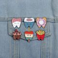 Cute Tooth Brooch Bow Tooth Doctor Screw Fruit Repairman Red Flag Unicorn Crown Healthy Tooth Badge Punk Metal Pins Jewelry Gift. 
