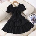 Girls Dress Summer Dress New Children's Foreign Style Bow Princess Dress European and American Style Girl Black Skirt Summer.