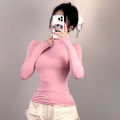 Real Shot Fashion Turtleneck Hot Girl Top Women's Slim Fit Slimming Sexy Micro Transparent All-Match Long Sleeve T T-shirt. 