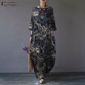 ZANZEA Women Vinatge Floral Printed Long Maxi Dress Loose Baggy Cotton Kaftans.