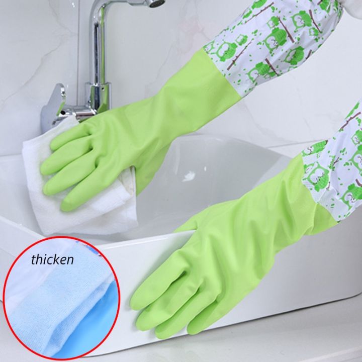 1 Pair Reusable Waterproof Household Gloves Rubber Latex Non-Slip Kitchen Dishwashing Cleaning Winter Thicken Rubber Gloves