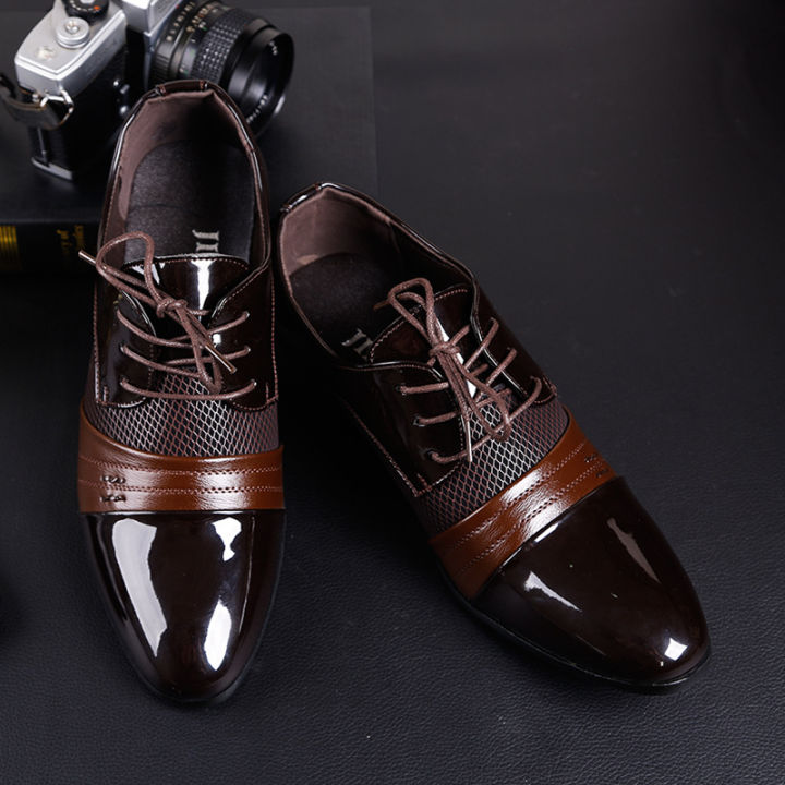 Preferred Plus Size Leather Shoes Men's Business Formal Men's Shoes Lace up Pointed Casual Shoes Versatile Single-Layer Shoes
