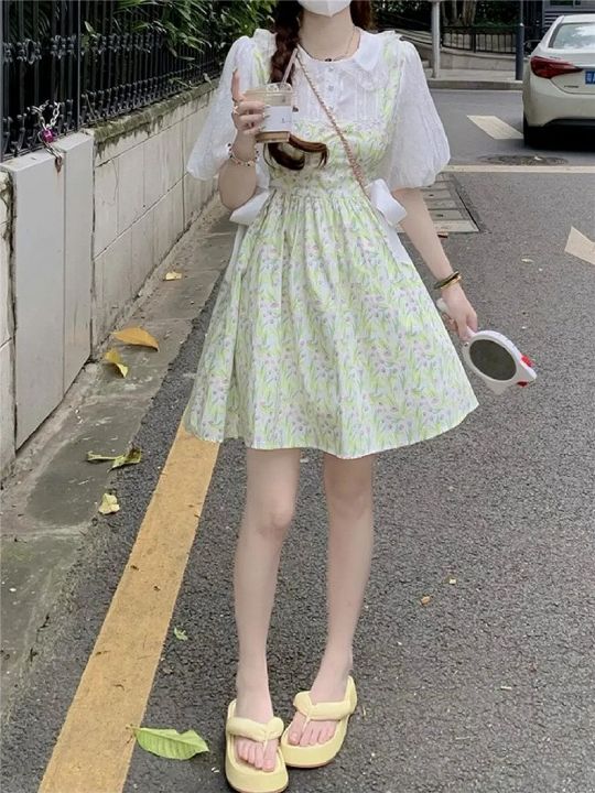 Japanese%20Sweet%20Girl%20Fake%20Two-Piece%20Doll%20Collar%20Dress%20Female%20Students%20Summer%20Waist%20Slimming%20A%20Floral%20Skirt%20-%20Image%202