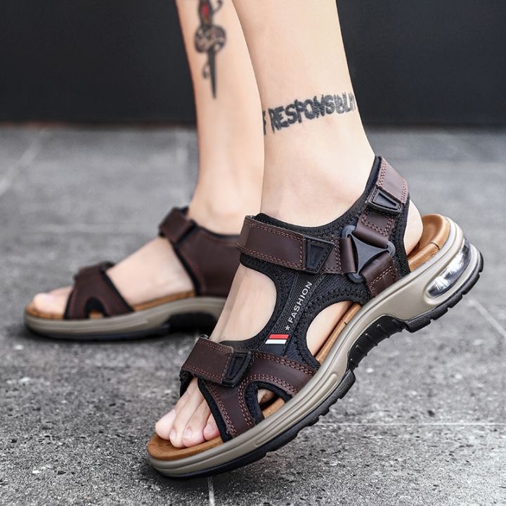 Brand%20Summer%20Men's%20Sandals%20Genuine%20Leather%20Men%20Slippers%20Gladiator%20Men%20Beach%20Sandals%20Soft%20Comfortable%20Outdoors%20Wading%20Shoes%2038-48%20-%20Image%203