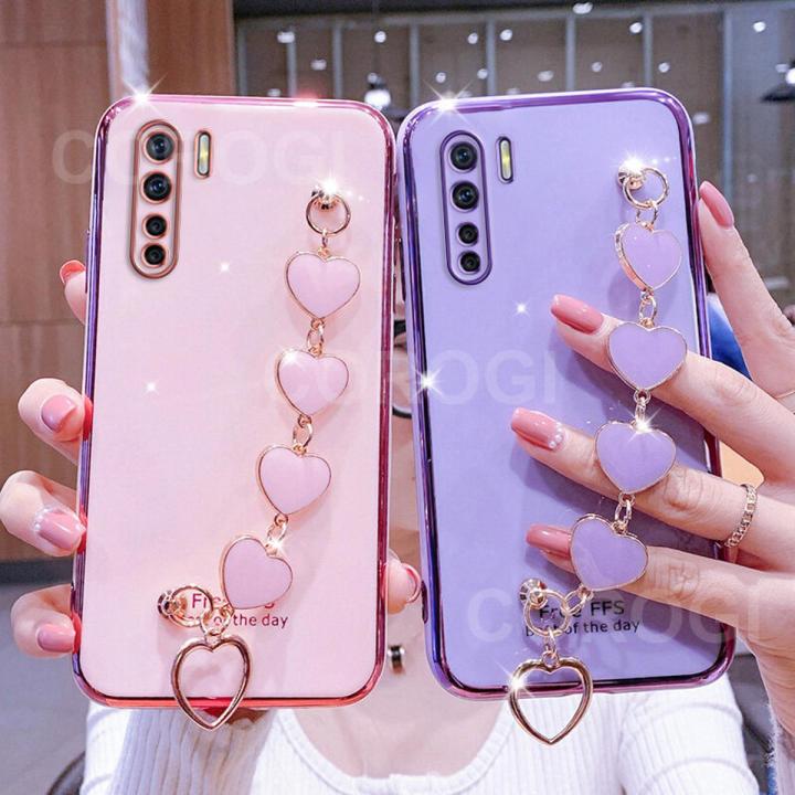 COROGI for OPPO F15 Back Cover Love Heart Bracelet Luxury Glossy