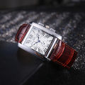 DZG retro business men's watch simple and elegant quartz watch Roman scale three-eye square belt watch. 