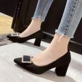Professional Pointed Toe Pumps Work Mid Heel Black Chunky Heel Comfortable Women's Formal Wear Interview Women's Shoes Work Shoes High Heels Women. 