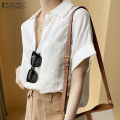 ZANZEA Korean Style Women Button Up Short Sleeve Shirt Summer Casual Loose Cotton Blouse Tops #10.