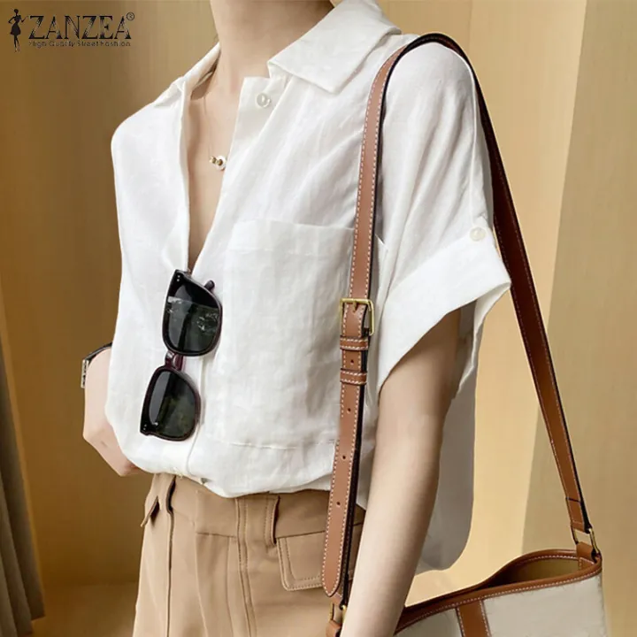 ZANZEA%20Korean%20Style%20Women%20Button%20Up%20Short%20Sleeve%20Shirt%20Summer%20Casual%20Loose%20Cotton%20Blouse%20Tops%20#10%20-%20Image%202