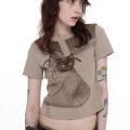 Graphic print crew neck T Women's Short-Sleeved Shirt. 